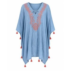 Fig Vine Embroidered Tassel‎ cover up Plus Size 1X Cotton Boho beach Resortwear